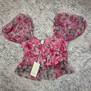 J Joie Floral Puff Sleeve Blouse Size XS